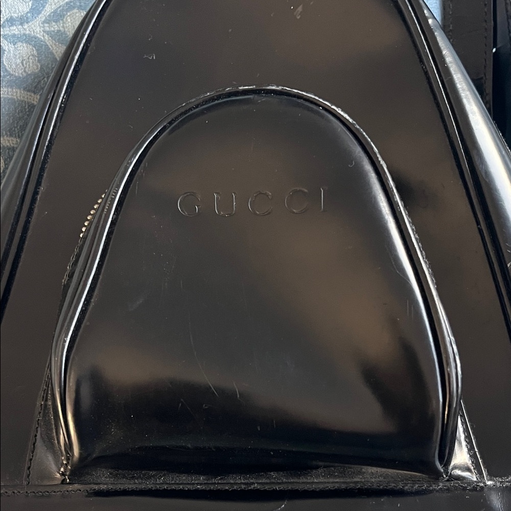 Gucci Shiny Black Backpack can be reversed the straps coin purse bambo zipper - Picture 2 of 11